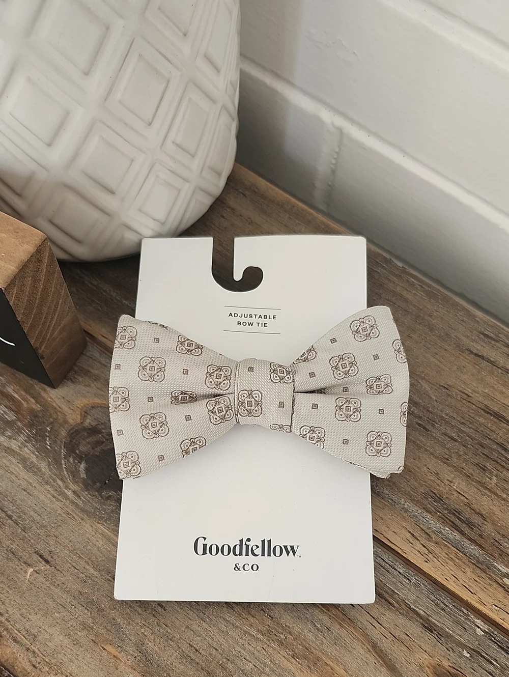 Goodfellow & Co Light Beige Patterned Bow Tie